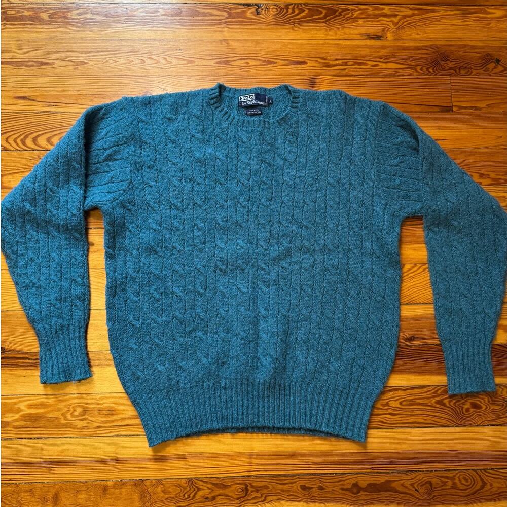 Vintage Polo Ralph Lauren Blue Wool Cable Knit Sweater
